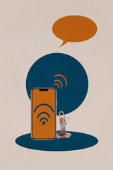 Collage Showing Smartphone laptop Wifi Icons Symbolizing Internet Connection Social Media Freelance...