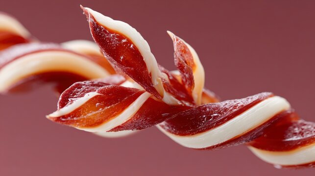 Delicate twists of thinly sliced cured ham with marbling cured meat pork