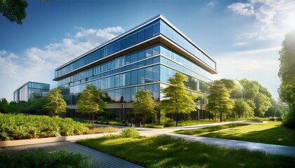 Obraz premium modern eco friendly office building with green architecture and sustainable design features