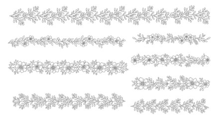 Obraz premium Floral Border Collection: Delicate Botanical Dividers with Intricate Leaf and Flower Designs