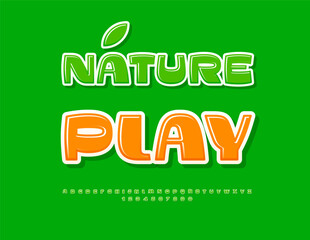 Vector Modern template Nature Play. Artistic Green Font. Glossy Alphabet Letters and Numbers set.