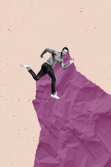 Composite image artwork 3D collage of lifestyle determination healthcare sport activity dynamic fitness hobby young man run jogging fast