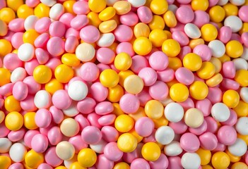 Obraz premium Pink, yellow, and white candies piled high in a vibrant, tempting heap , photography, sugar