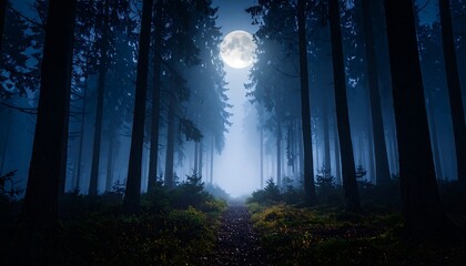 Mystical moonlit forest path