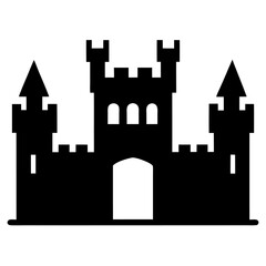 Fototapeta premium Black silhouette of a medieval fortress wall with battlements isolated on white background