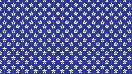 Seamless white flower pattern on navy blue background, elegant floral textile design, minimalist repeat print for fabric, wallpaper, wrapping paper, and decorative digital or fashion projects