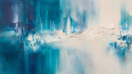 Textura de pintura al óleo abstracta sobre lienzo. Obra de arte moderna colorida, trazos abstractos de pintura azul y blanca.