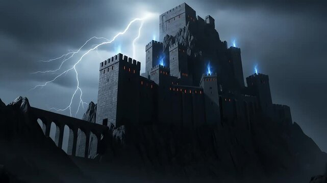 Stormy Mountaintop Castle; Fantasy Game Art