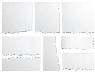 set of Torn paper with distressed edges and a textured perfect scrapbook isolated cut out on transparent png