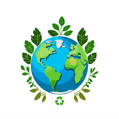 Obraz premium A vibrant illustration of planet Earth surrounded by lush green foliage, emphasizing environmental conservation.