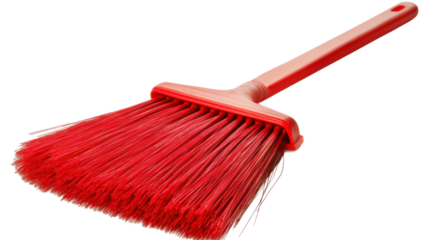 Single cleaning brush with plastic handle and bristles isolated on white background
