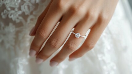 Elegant Diamond Engagement Ring on a Bride's Hand
