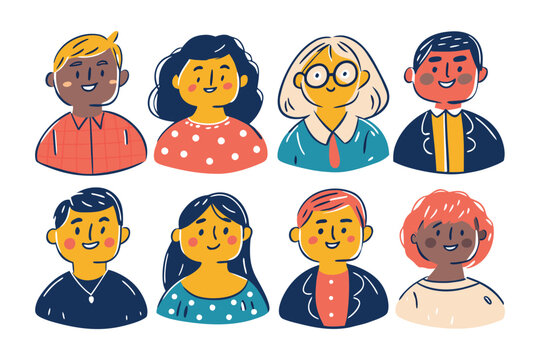 Diverse Group Portraits: A collection of digitally crafted portraits, each depicting a unique individual with a smile, reflecting the beauty of human diversity and inclusivity. 