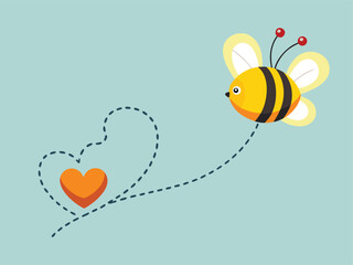Minimal bee and heart path clipart design