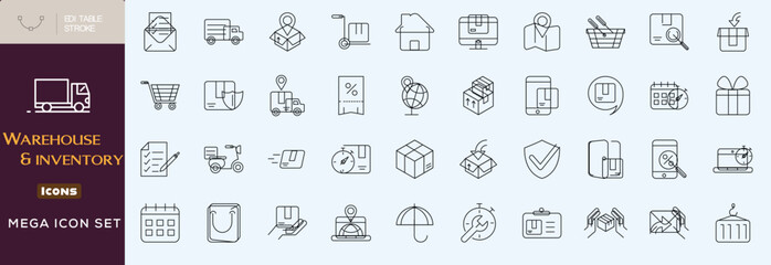 Warehouse and inventory  icon set