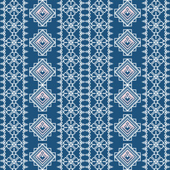 Navy blue seamless oriental ethnic pattern for background, carpet, wallpaper, clothing, wrap, batik, fabric, vector.