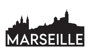 Obraz premium Marseille Silhouette Skyline Graphic Depiction of the French City with Famous Buildings and Landmarks in a Simple Design