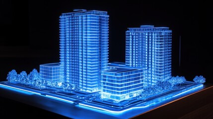 Illuminated Architectural Model: Modern Skyscrapers