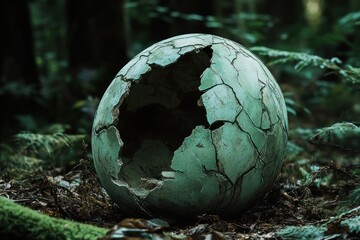 A Broken Teal Egg in the Deep Forest