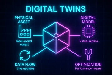 White Digital Twin Infographic Simplified Design Diagram