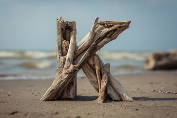 Driftwood letter K on beach (1)