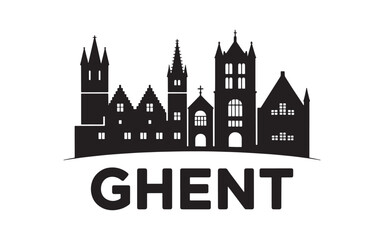 Fototapeta premium Ghent Cityscape Silhouette A Striking Black and White Depiction of Iconic Buildings and Structures Against a Clean Backdrop Design