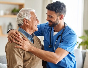 Obraz premium Compassionate caregiver assisting elderly person in a warm and comfortable home