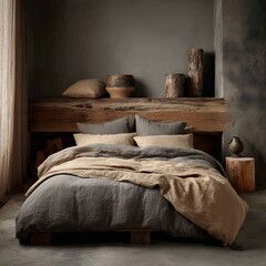 Cozy Rustic Bedroom with Natural Textures and Warm Tones