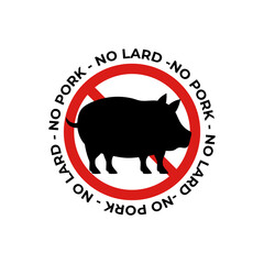 Prohibited pork meat logo with red crossed pig symbol