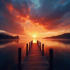 Obraz premium lake and sunset beautiful fantasy