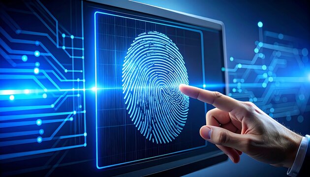Fingerprint scan on computer screen