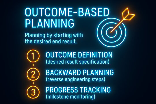 Blue Outcome-Based Planning Diagram Visualizing Strategy on Modern Interface