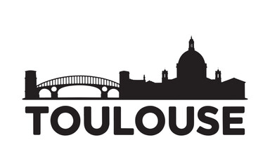Fototapeta premium Black Silhouette of Toulouse Skyline and Name a Captivating Cityscape Emblem of France's Pink City on White Background