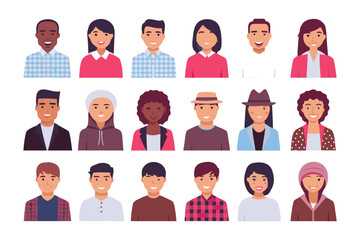 Diverse Portraits: A collection of vibrant illustrations showcasing a wide spectrum of people, each exuding individuality and unique character, offering a rich tapestry of human representation.