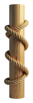 Strong wooden post wrapped with textured rope. Evokes sturdy nautical imagery