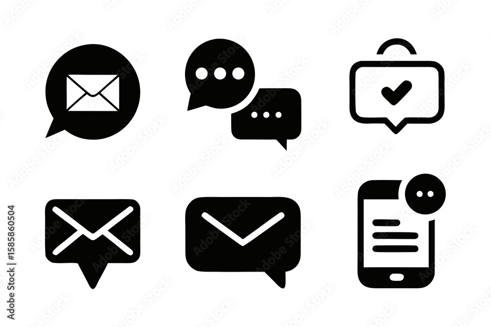 Poster set of communication icons including email chat bubbles notification and confirmation all in a simpl
