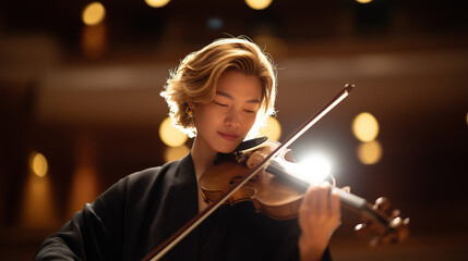 Fototapeta premium A passionate violin performer in a concert hall setting