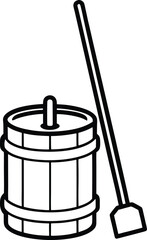 Butter churn with paddle line art vector illustration