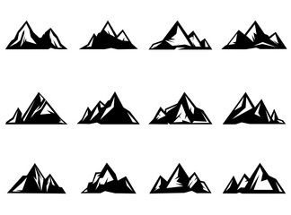 Set of mountain silhouettes. Unique rocky mountains icon or cool logo collection