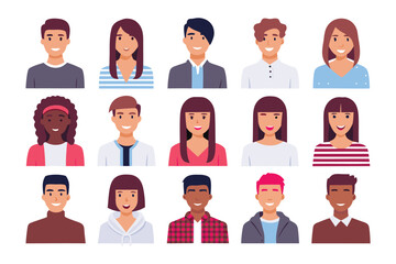 A diverse group of faces representing a variety of ethnicities and hairstyles. These portraits are meticulously crafted to reflect a range of appearances. 