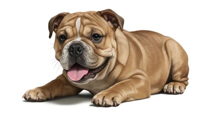 Obraz premium Adorable Brown Bulldog Puppy Lying Down on White Background