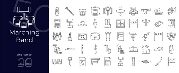 Marching Band Line Editable Icons set. Vector illustration in modern thin line style of Marching Band icons: marching, celebrate, drummer, etc