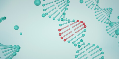 Gain-of-function research. A section of DNA is breaking apart. The concept of genome editing. Innovative methods to treat genetic diseases. Genetic medicine