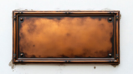 Bronze Plaque with Frame and Aged Texture on White Wall Background