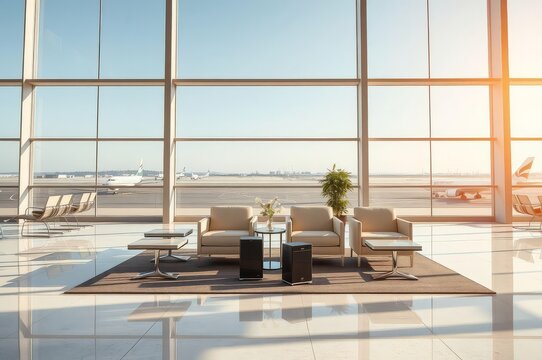 sunny elegant lounge at airport