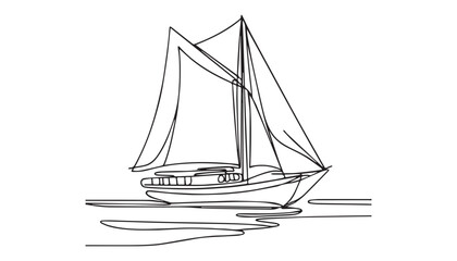 Continuous one single minimal line drawing sailboat