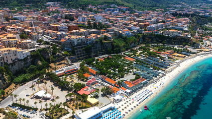 Aerial view of Tropea, Calabria, a charming town perched on a cliff overlooking the Tyrrhenian Sea