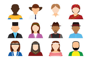 Multicultural Avatar Set: Diverse people avatars representing various ethnicities and cultures around the world, symbolizing global community, connection and inclusivity.