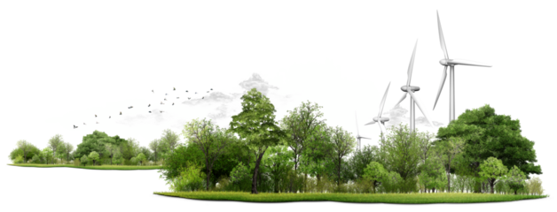 grass Eco landscape with wind turbine, sustainable green energy and natural environment.