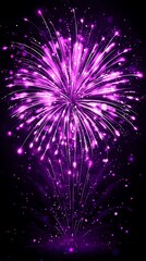 Vibrant purple fireworks explode against a dark background.